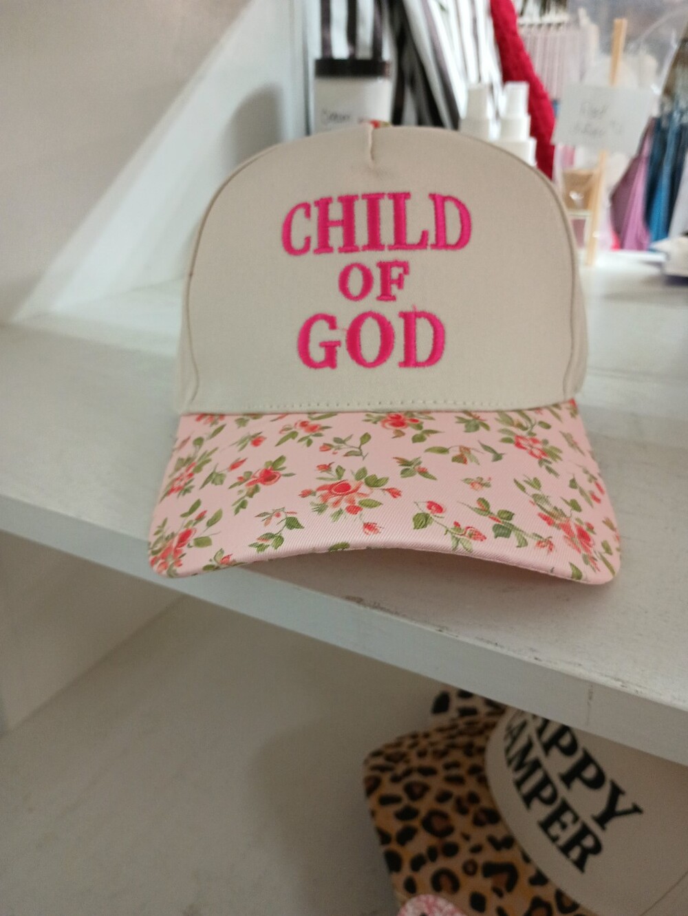 Child of God Embroidered Trucker Pink Floral  Hat OS Adjustable Trendy Casual